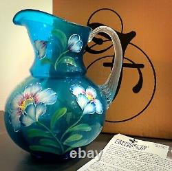 Rare Fenton Presidents 1905-2005 Limited Ed Hand Painted Blue Glass Pitcher Vase