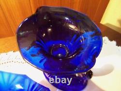 Rare Fenton art glass Royal Blue bowl & candleholders circa 1934 BEAUTIFUL