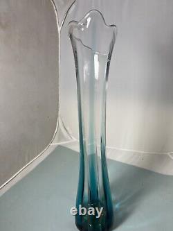 Rare HTF Viking Swung Glass Flamenco Vase 23.5 Bluenique Blue New Martinsville