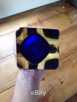 Rare Huge 3kg Blue Amber & Clear Murano Sommerso Faceted Vase Retro MID Century