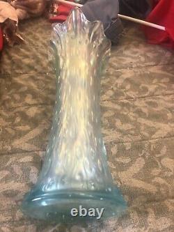 Rare Ice Blue carnival glass Tree Bark Large Vase