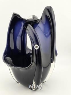 Rare Modern Abstract Murano Art Glass Vase Cobalt Blue Freeform Sculpture