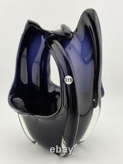 Rare Modern Abstract Murano Art Glass Vase Cobalt Blue Freeform Sculpture