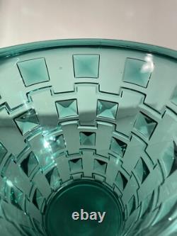 Rare Orrefors Glass Simon Gate Art Deco Pot Vase Bowl SP14 Faceted Turquoise