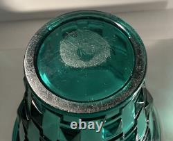 Rare Orrefors Glass Simon Gate Art Deco Pot Vase Bowl SP14 Faceted Turquoise