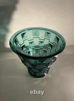 Rare Orrefors Glass Simon Gate Art Deco Pot Vase Bowl SP14 Faceted Turquoise