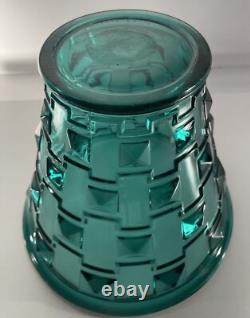 Rare Orrefors Glass Simon Gate Art Deco Pot Vase Bowl SP14 Faceted Turquoise