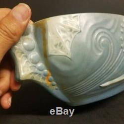 Rare Phoenix Consolidated Art Glass Blue Frosted satin Diving Girl Banana bowl