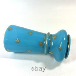 Rare Signed Antique PORTIEUX VALLERYSTHAL French Blue Opaline Vase w Gold Stars