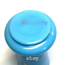 Rare Signed Antique PORTIEUX VALLERYSTHAL French Blue Opaline Vase w Gold Stars