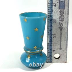 Rare Signed Antique PORTIEUX VALLERYSTHAL French Blue Opaline Vase w Gold Stars
