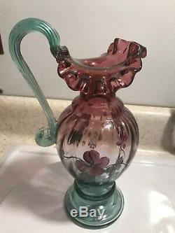 Rare Signed Don Fenton Ruby Verde Historic Collection Pitcher Ewer Blue Purple