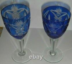 Rare Soviet cobalt glass blue Bohemian glass vintage goblet USSR set 2pcs