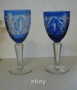Rare Soviet cobalt glass blue Bohemian glass vintage goblet USSR set 2pcs