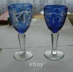 Rare Soviet cobalt glass blue Bohemian glass vintage goblet USSR set 2pcs