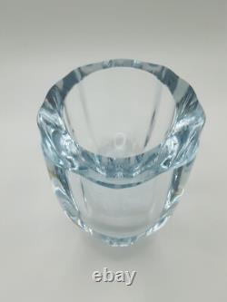 Rare Strombergshyttan Swedish Blue Ice Crystal Glass Bowl Vase Signed #T181