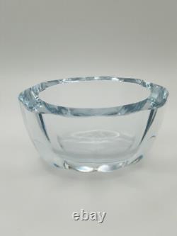 Rare Strombergshyttan Swedish Blue Ice Crystal Glass Bowl Vase Signed #T181