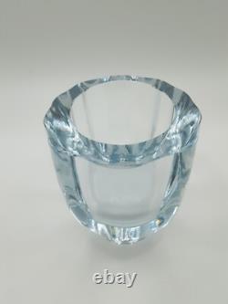 Rare Strombergshyttan Swedish Blue Ice Crystal Glass Bowl Vase Signed #T181