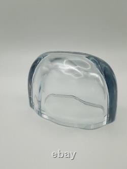 Rare Strombergshyttan Swedish Blue Ice Crystal Glass Bowl Vase Signed #T181