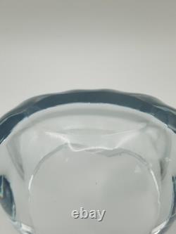 Rare Strombergshyttan Swedish Blue Ice Crystal Glass Bowl Vase Signed #T181