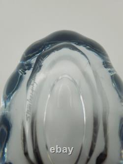 Rare Strombergshyttan Swedish Blue Ice Crystal Glass Bowl Vase Signed #T181
