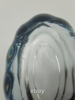 Rare Strombergshyttan Swedish Blue Ice Crystal Glass Bowl Vase Signed #T181