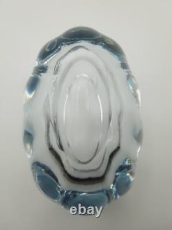 Rare Strombergshyttan Swedish Blue Ice Crystal Glass Bowl Vase Signed #T181