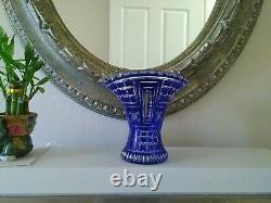 Rare Stunning Thomas Webb Cut to Clear Blue Crystal Glass Vase c. (1936-1949)