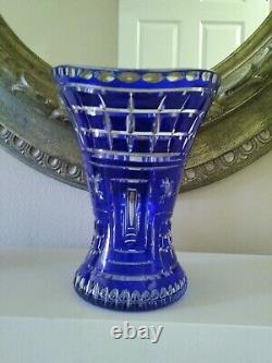 Rare Stunning Thomas Webb Cut to Clear Blue Crystal Glass Vase c. (1936-1949)