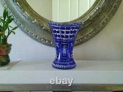 Rare Stunning Thomas Webb Cut to Clear Blue Crystal Glass Vase c. (1936-1949)