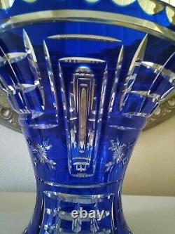 Rare Stunning Thomas Webb Cut to Clear Blue Crystal Glass Vase c. (1936-1949)