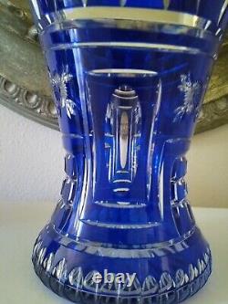 Rare Stunning Thomas Webb Cut to Clear Blue Crystal Glass Vase c. (1936-1949)