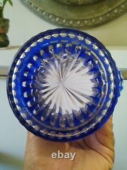 Rare Stunning Thomas Webb Cut to Clear Blue Crystal Glass Vase c. (1936-1949)