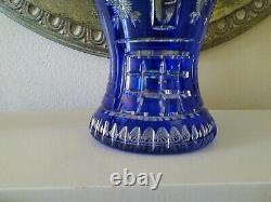 Rare Stunning Thomas Webb Cut to Clear Blue Crystal Glass Vase c. (1936-1949)