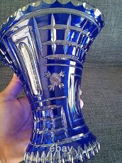 Rare Stunning Thomas Webb Cut to Clear Blue Crystal Glass Vase c. (1936-1949)