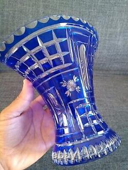 Rare Stunning Thomas Webb Cut to Clear Blue Crystal Glass Vase c. (1936-1949)