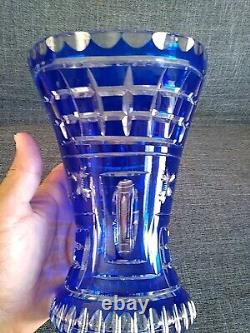 Rare Stunning Thomas Webb Cut to Clear Blue Crystal Glass Vase c. (1936-1949)