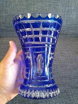 Rare Stunning Thomas Webb Cut to Clear Blue Crystal Glass Vase c. (1936-1949)