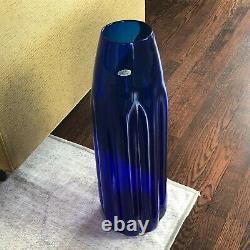 Rare Vintage BLENKO Large Vase with Original Foil Sticker Cobalt Blue