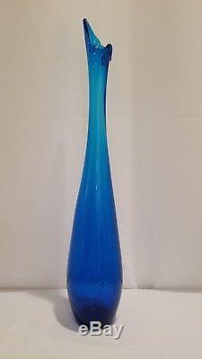 Rare Vintage Blenko 25 Blue Vase #7223