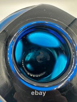 Rare Vintage Murano Battuto Art Glass Vase Blue Carved Carlo Scarpa, Italy
