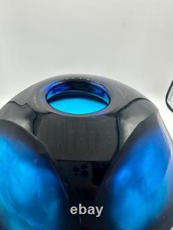 Rare Vintage Murano Battuto Art Glass Vase Blue Carved Carlo Scarpa, Italy