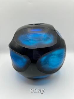 Rare Vintage Murano Battuto Art Glass Vase Blue Carved Carlo Scarpa, Italy