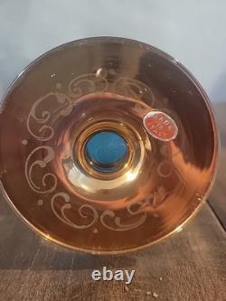 Rare Vintage Murano Glass Vase Handpainted Floral Robin's Egg Blue