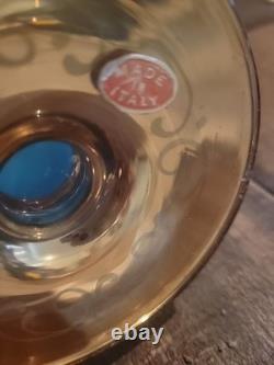 Rare Vintage Murano Glass Vase Handpainted Floral Robin's Egg Blue