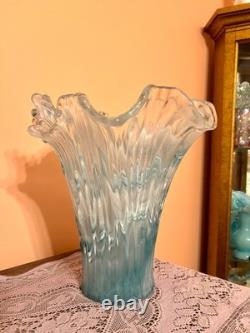 Rare Vintage Murano blue and white extra large glass vase made in Italy
