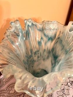 Rare Vintage Murano blue and white extra large glass vase made in Italy