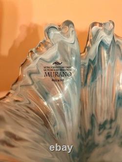 Rare Vintage Murano blue and white extra large glass vase made in Italy