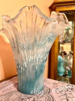 Rare Vintage Murano blue and white extra large glass vase made in Italy