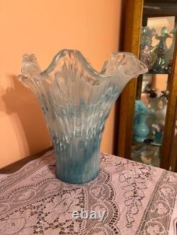 Rare Vintage Murano blue and white extra large glass vase made in Italy
